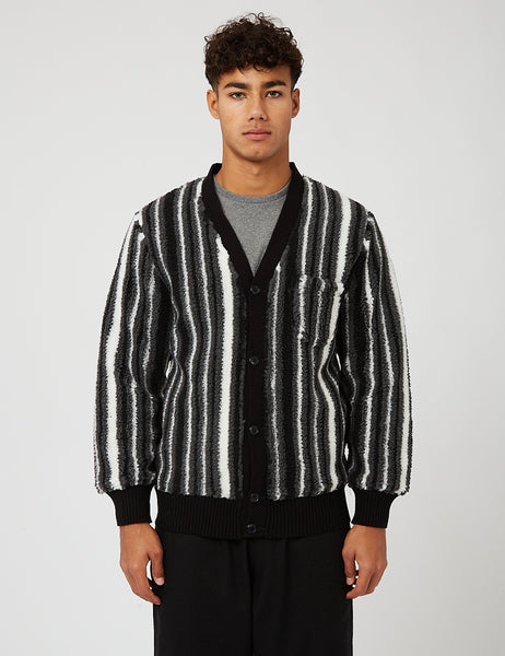 Beams Plus Stripe Fleece Cardigan - Black | Article.