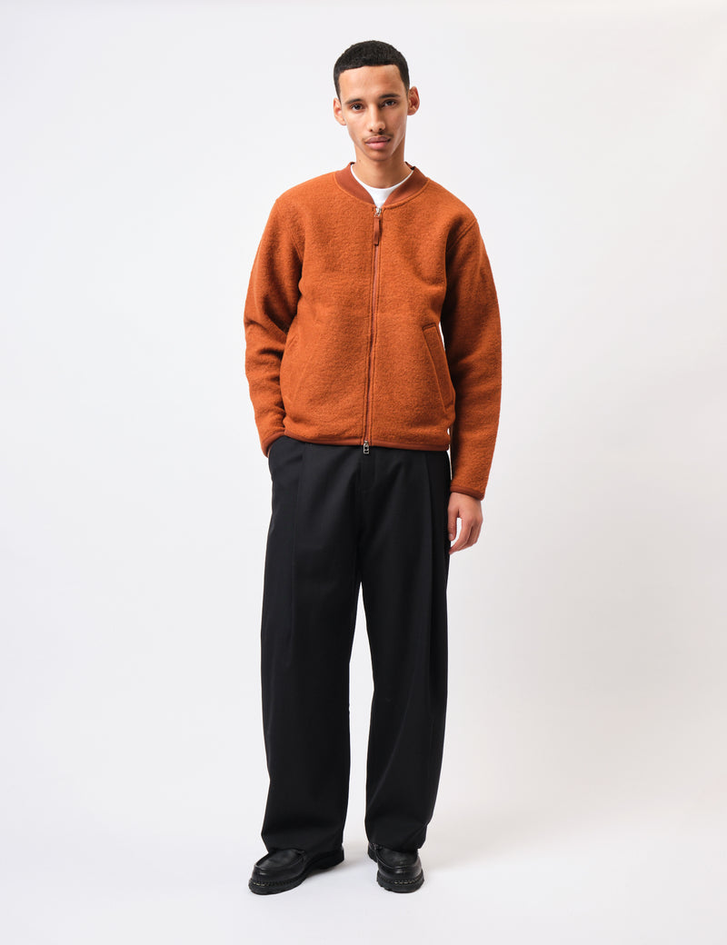 Universal Works Zip Bomber Jacket (Wool Fleece) - Rust