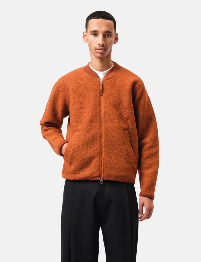 Universal Works Zip Bomber Jacket (Wool Fleece) - Rust