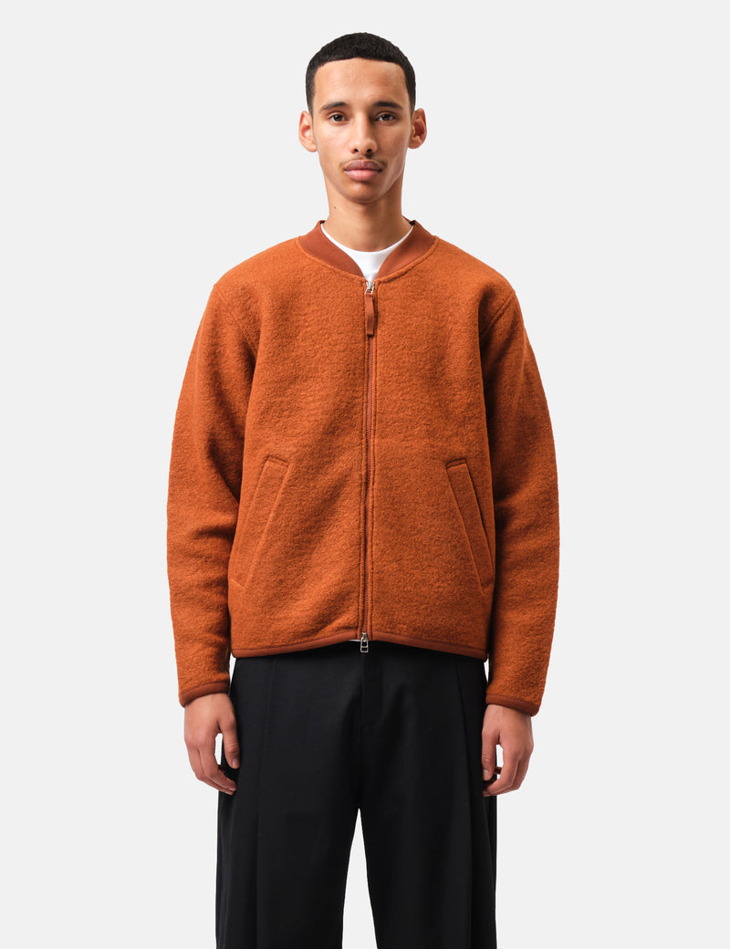 Universal Works Zip Bomber Jacket (Wool Fleece) - Rust