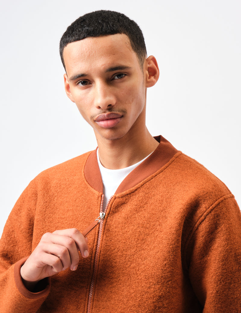 Universal Works Zip Bomber Jacket (Wool Fleece) - Rust