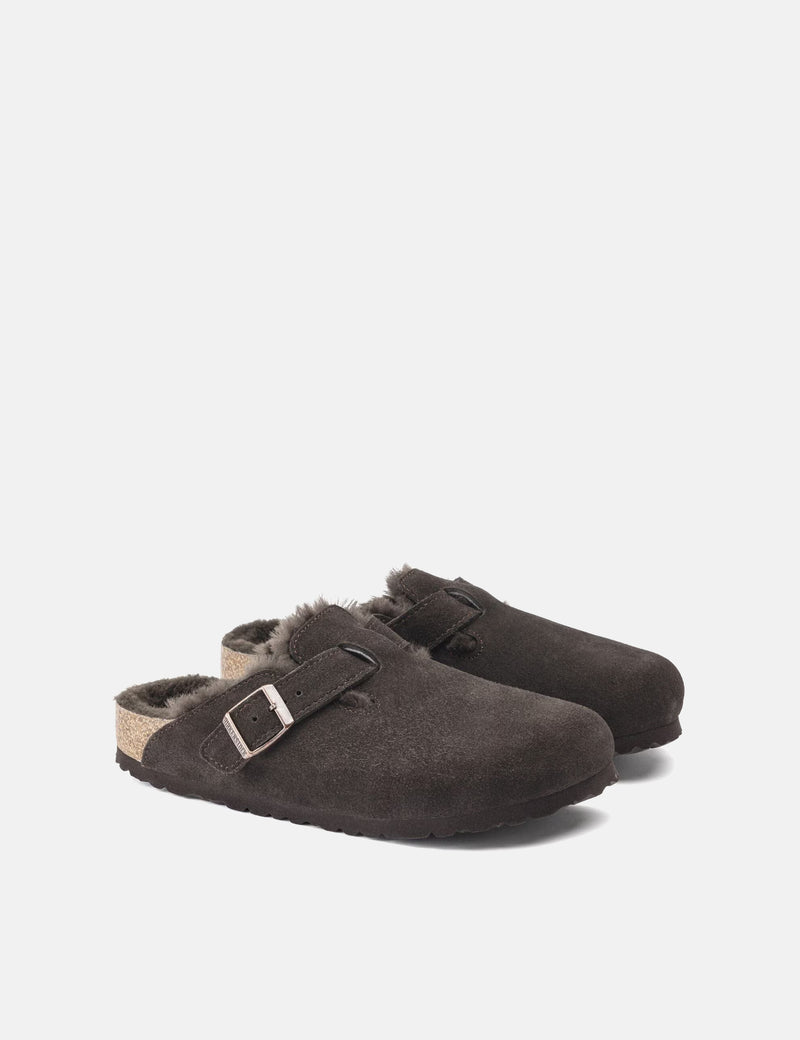 Birkenstock Boston Mules Shearling Lined Suede (Regular) - Mocca Brown