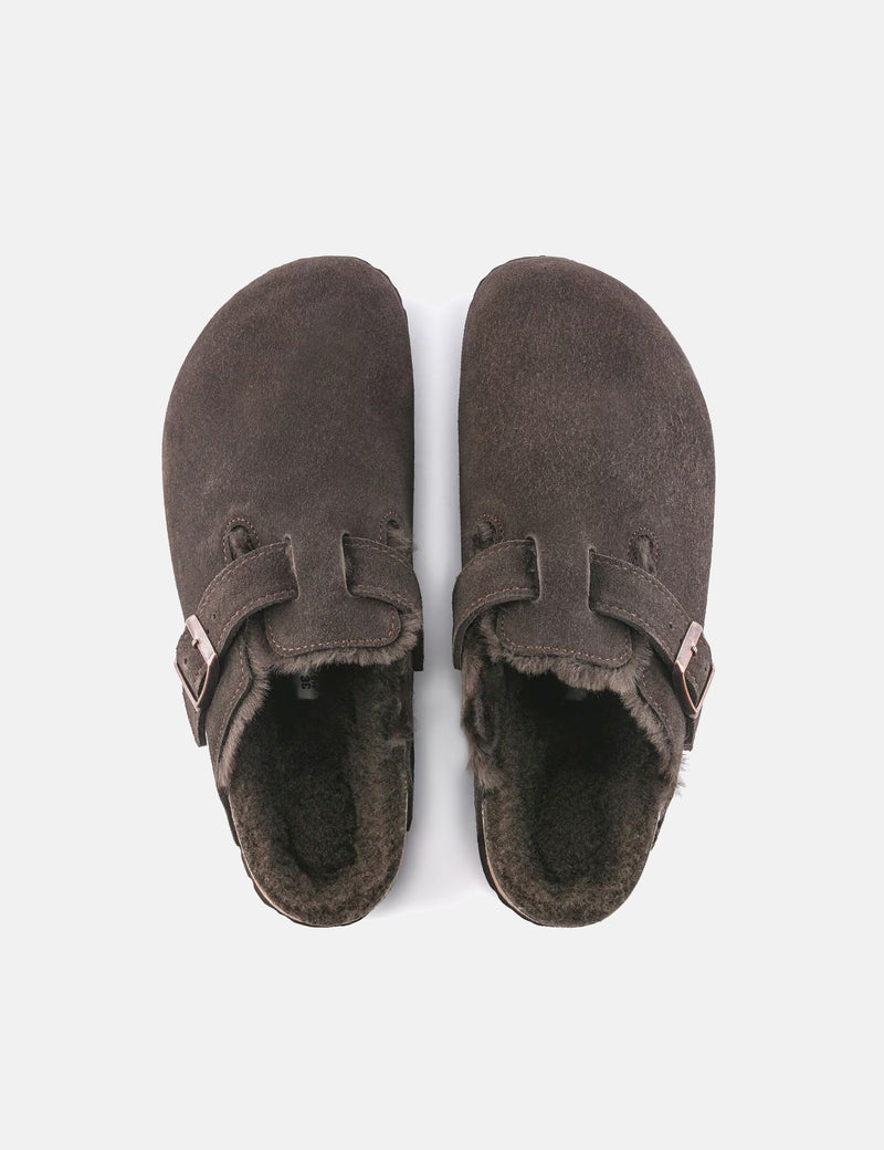 Birkenstock Boston Mules Shearling Lined Suede (Regular) - Mocca Brown