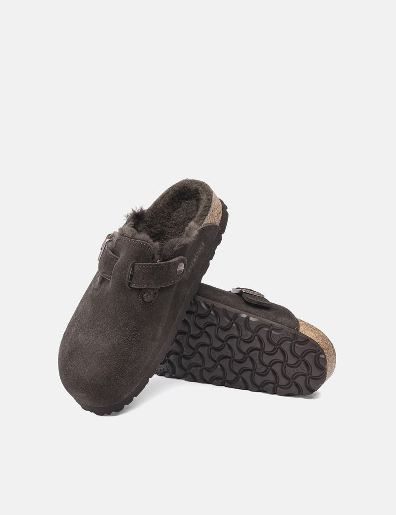 Birkenstock Boston Mules Shearling Lined Suede (Regular) - Mocca Brown
