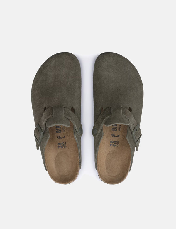Birkenstock Women's Boston Suede Mules (Narrow) - Thyme Green