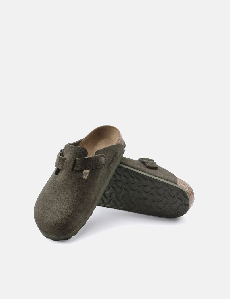 Birkenstock Women's Boston Suede Mules (Narrow) - Thyme Green