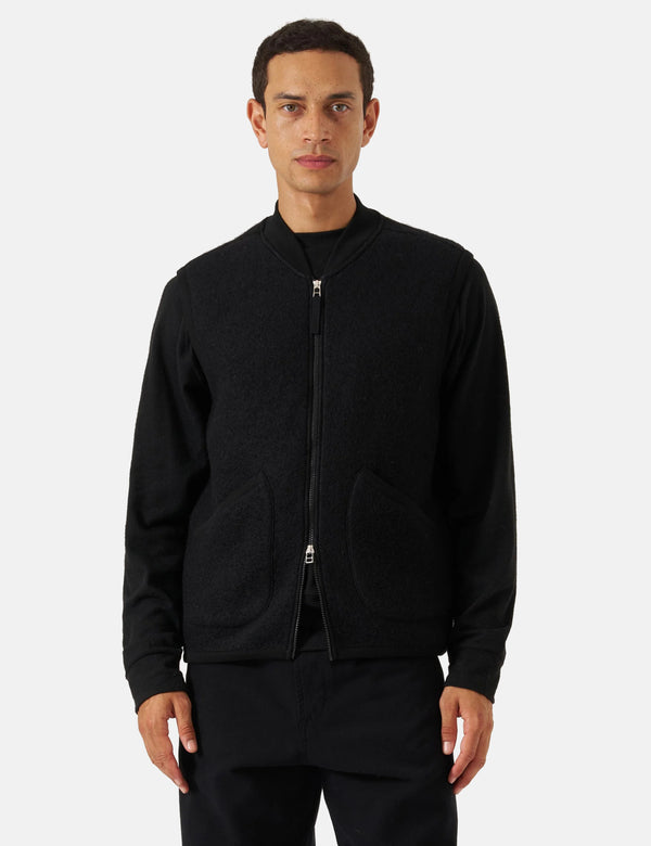 Universal Works Zip Waistcoat (Wool Fleece) - Black