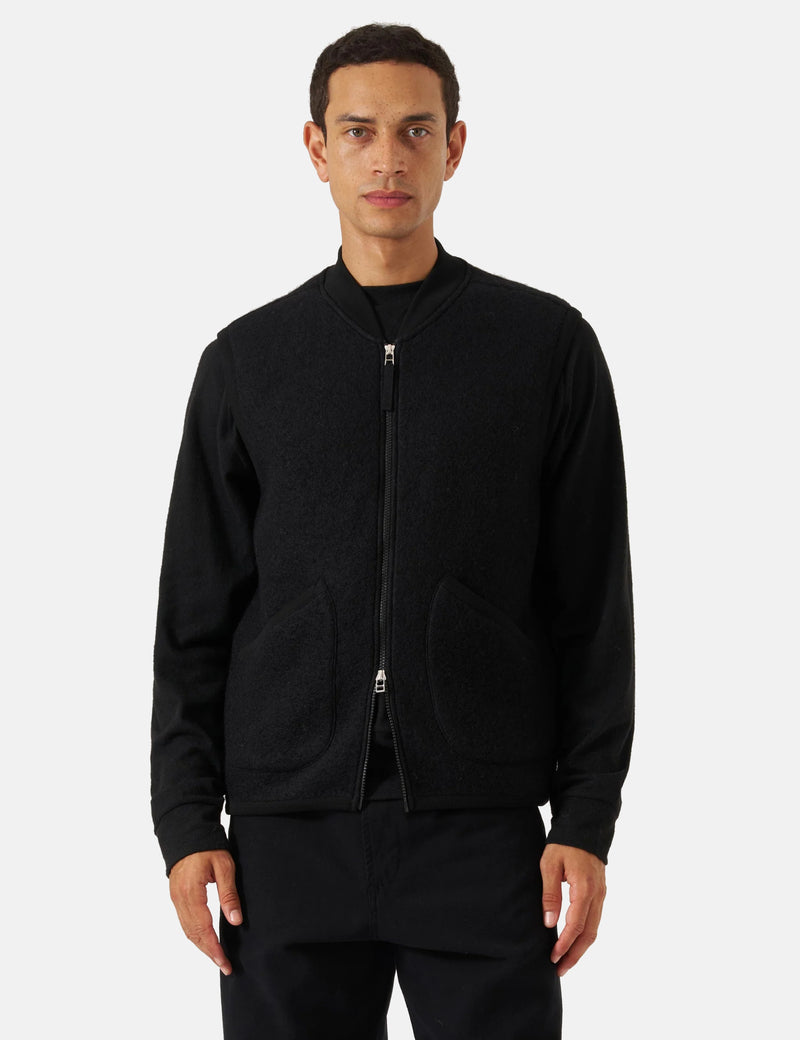 Universal Works Zip Waistcoat (Wool Fleece) - Black
