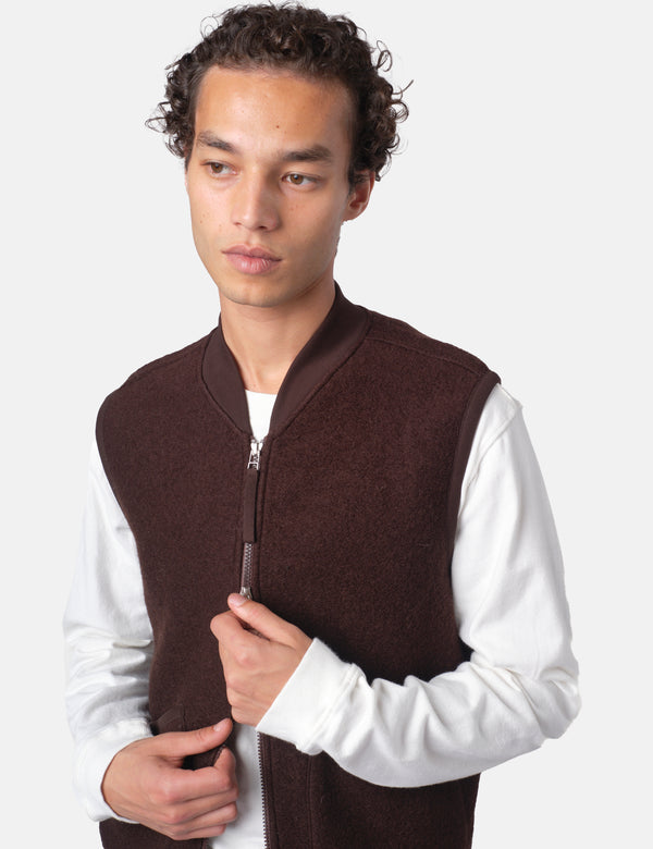 Universal Works Zip Waistcoat (Wool Fleece) - Brown