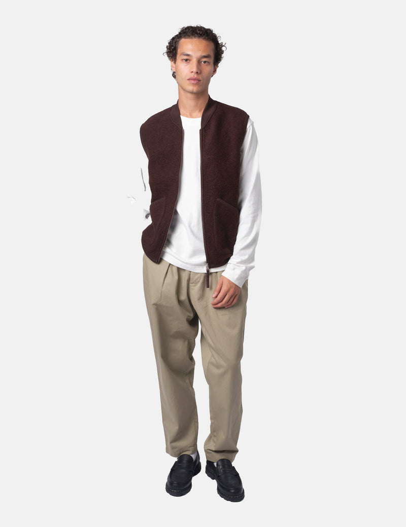 Universal Works Zip Waistcoat (Wool Fleece) - Brown