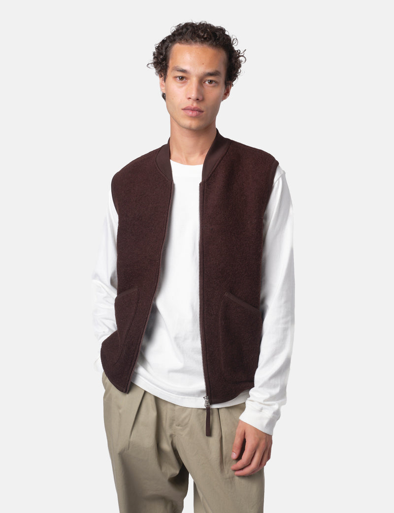Universal Works Zip Waistcoat (Wool Fleece) - Brown