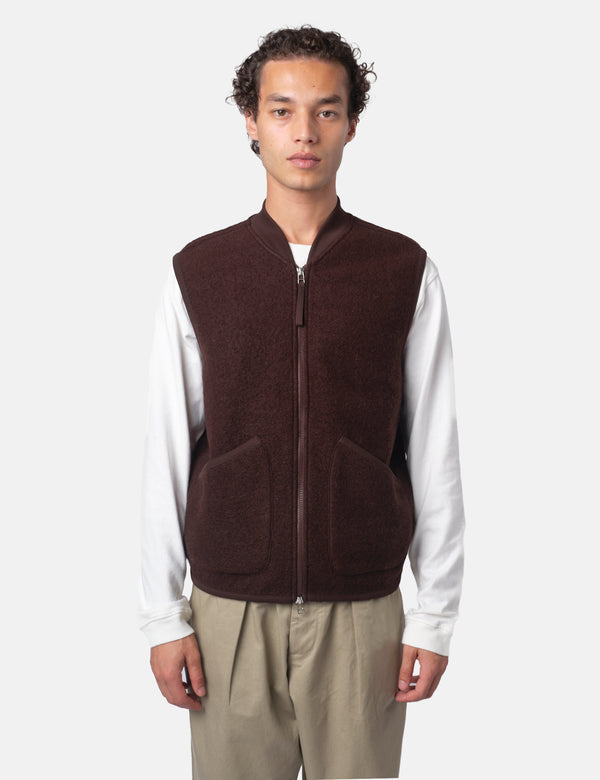 Universal Works Zip Waistcoat (Wool Fleece) - Brown