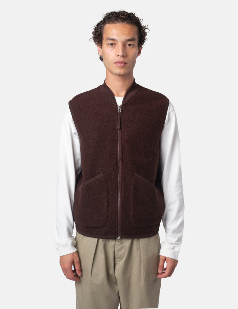 Universal Works Zip Waistcoat (Wool Fleece) - Brown
