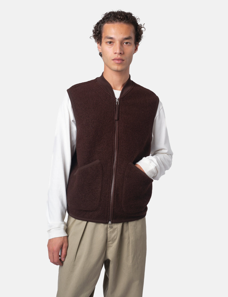 Universal Works Zip Waistcoat (Wool Fleece) - Brown