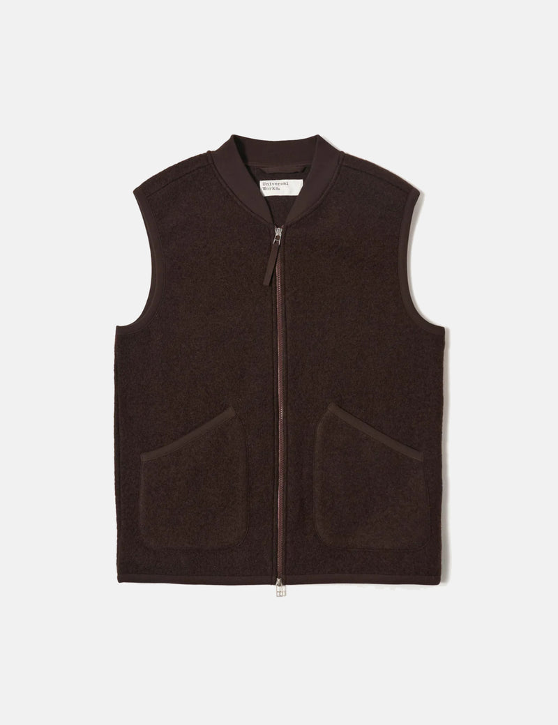 Universal Works Zip Waistcoat (Wool Fleece) - Brown