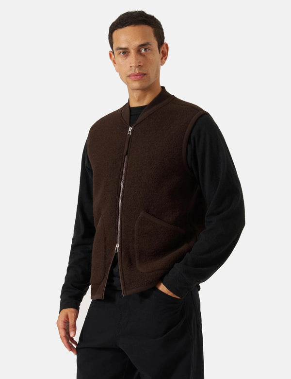 Universal Works Zip Waistcoat (Wool Fleece) - Brown