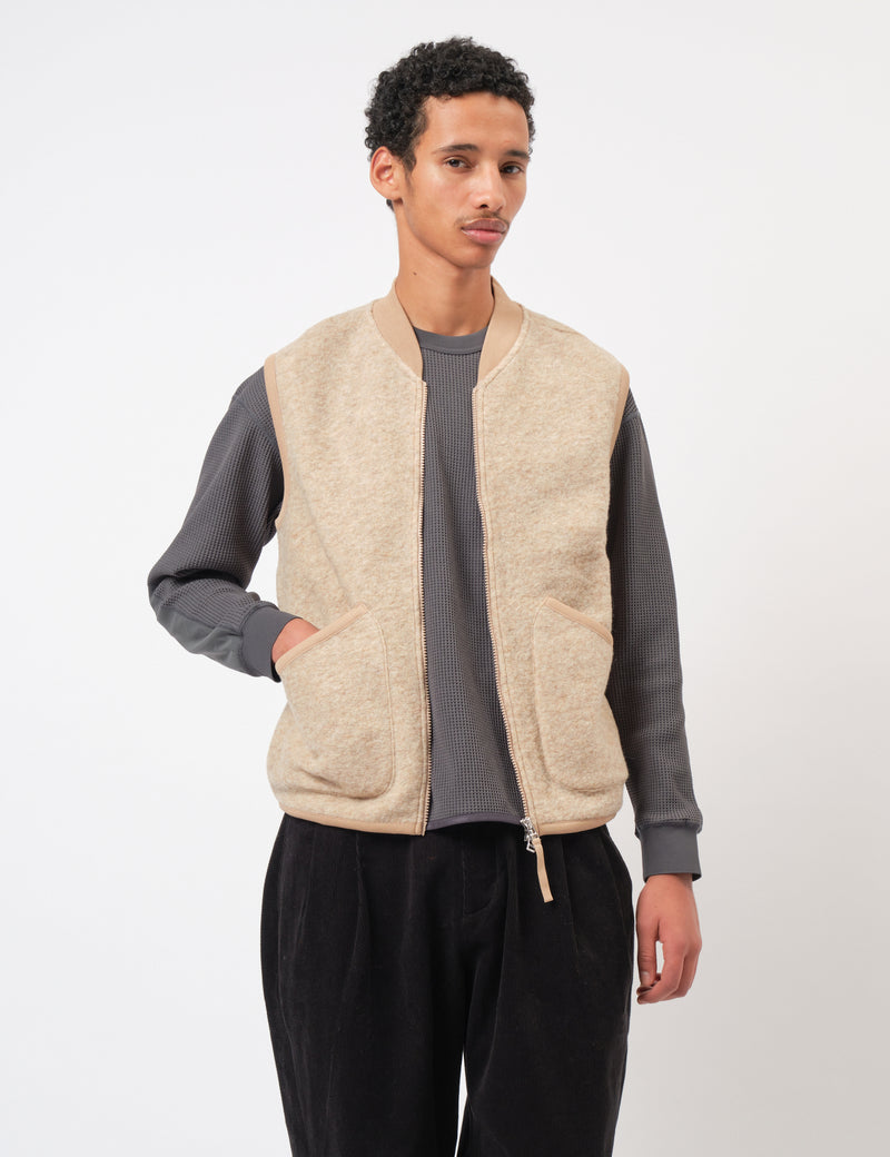 Universal Works Zip Waistcoat (Wool Fleece) - Fawn