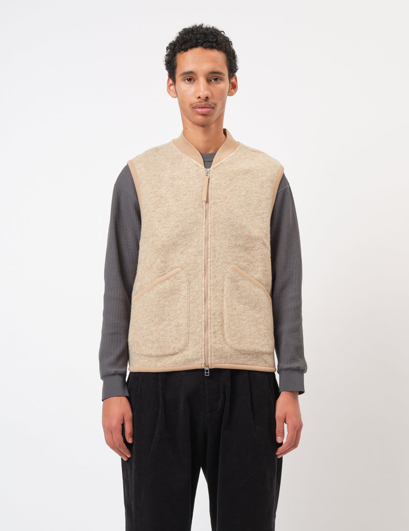 Universal Works Zip Waistcoat (Wool Fleece) - Fawn