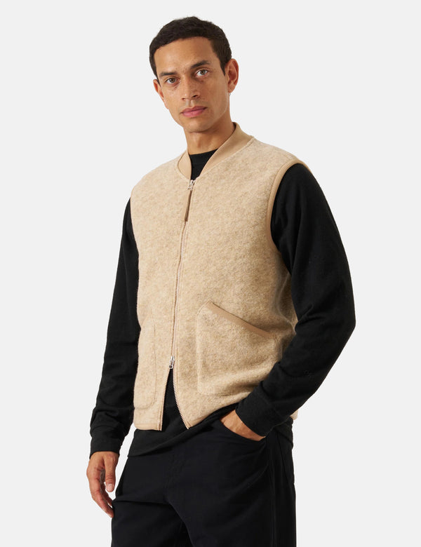 Universal Works Zip Waistcoat (Wool Fleece) - Fawn