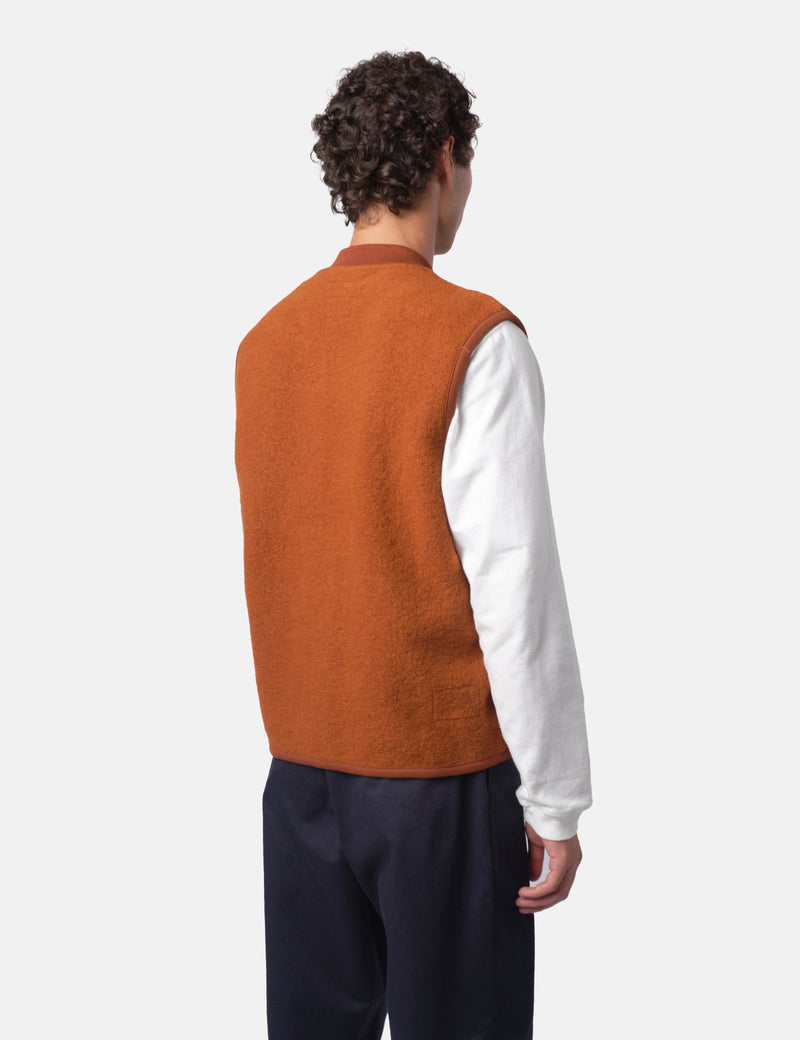 Universal Works Zip Waistcoat (Wool Fleece) - Rust