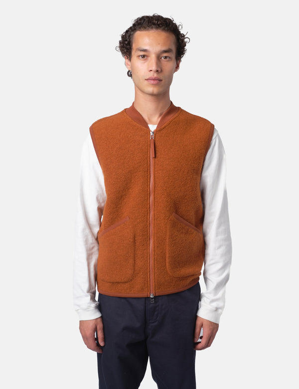 Universal Works Zip Waistcoat (Wool Fleece) - Rust