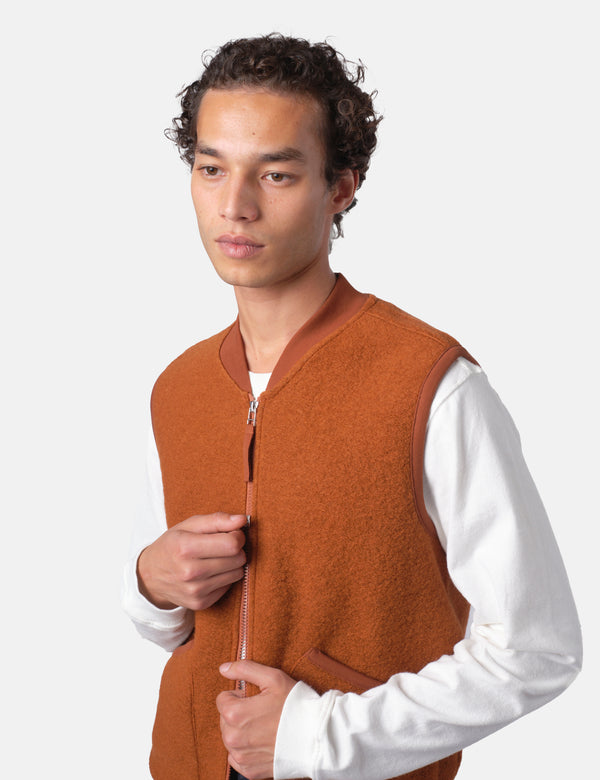Universal Works Zip Waistcoat (Wool Fleece) - Rust
