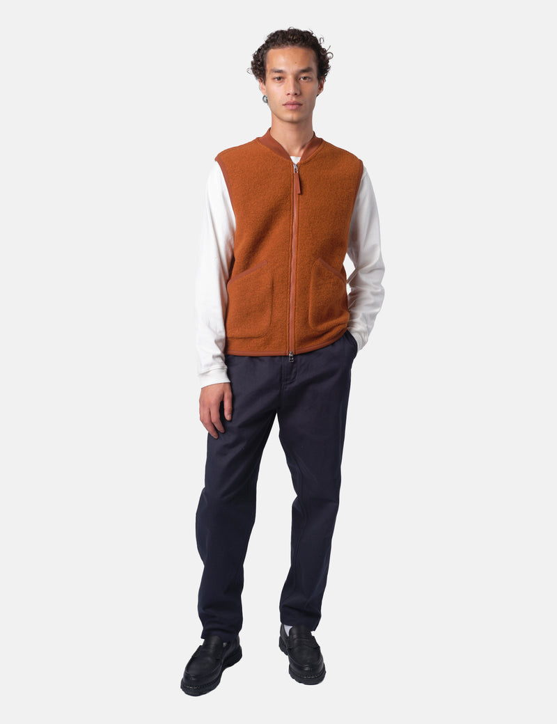 Universal Works Zip Waistcoat (Wool Fleece) - Rust