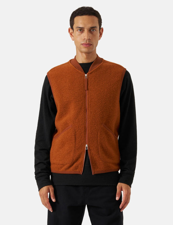 Universal Works Zip Waistcoat (Wool Fleece) - Rust