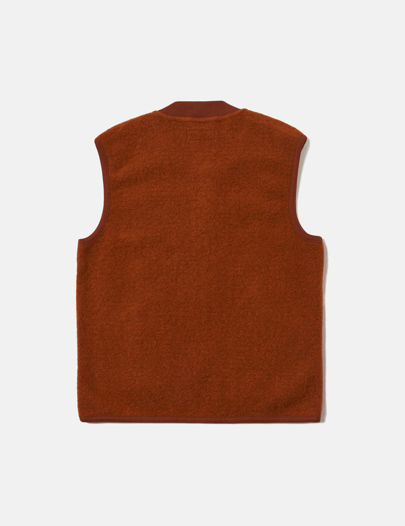 Universal Works Zip Waistcoat (Wool Fleece) - Rust