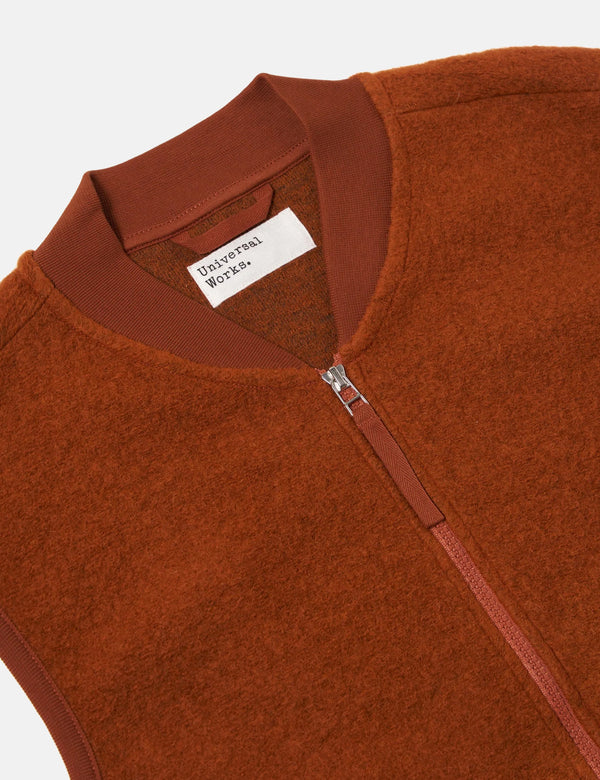 Universal Works Zip Waistcoat (Wool Fleece) - Rust