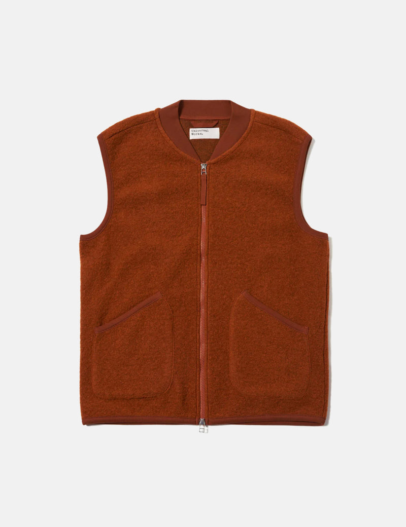 Universal Works Zip Waistcoat (Wool Fleece) - Rust