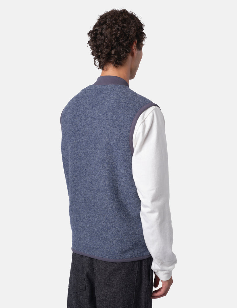 Universal Works Zip Waistcoat (Wool Fleece) - Slate Blue