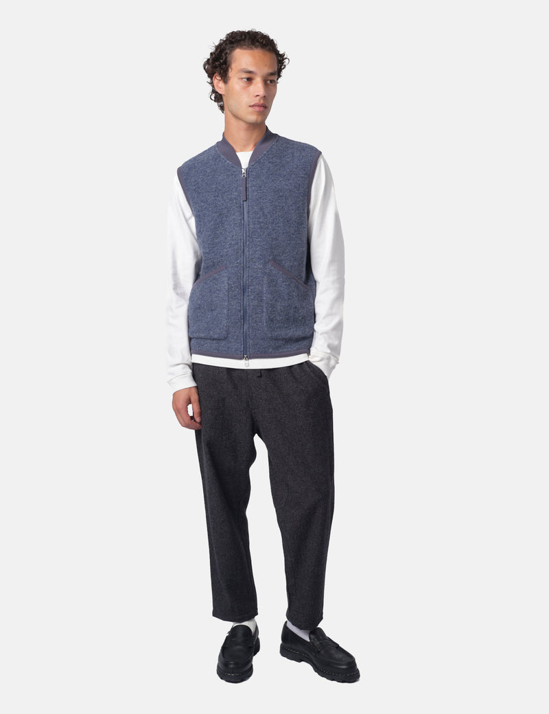 Universal Works Zip Waistcoat (Wool Fleece) - Slate Blue