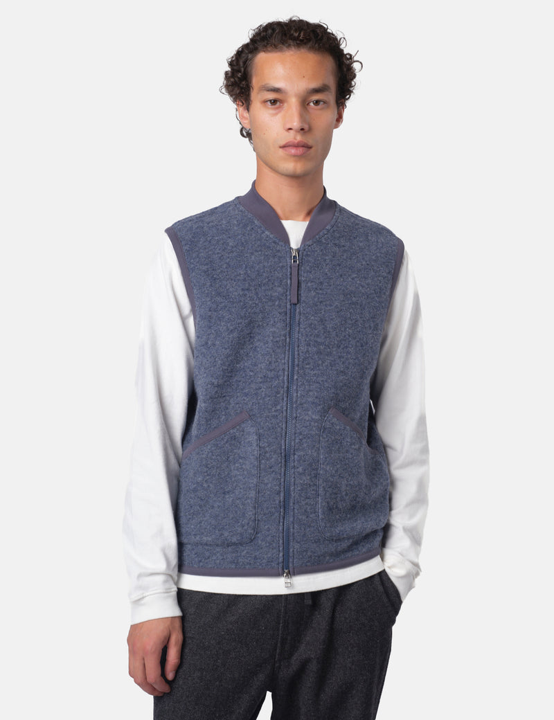 Universal Works Zip Waistcoat (Wool Fleece) - Slate Blue