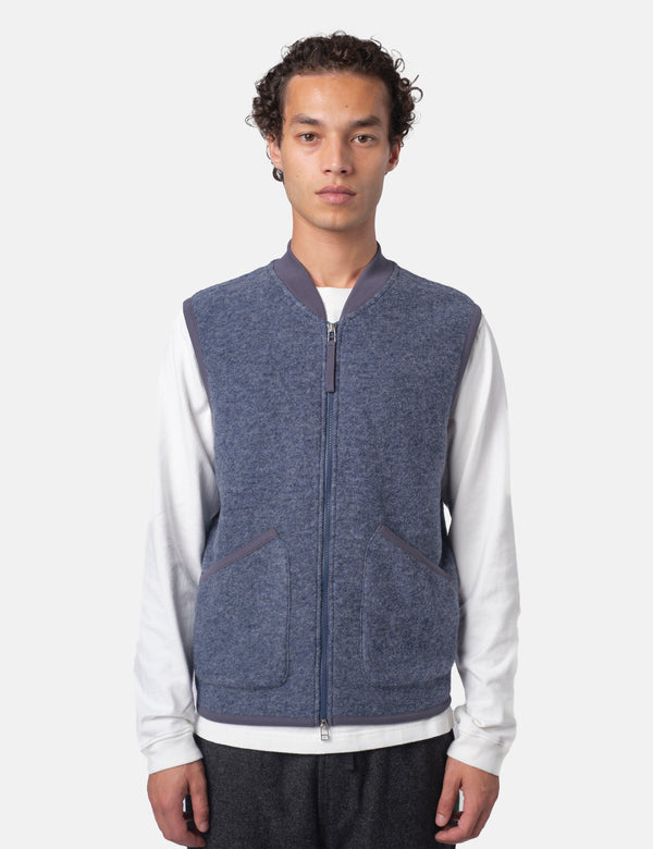 Universal Works Zip Waistcoat (Wool Fleece) - Slate Blue