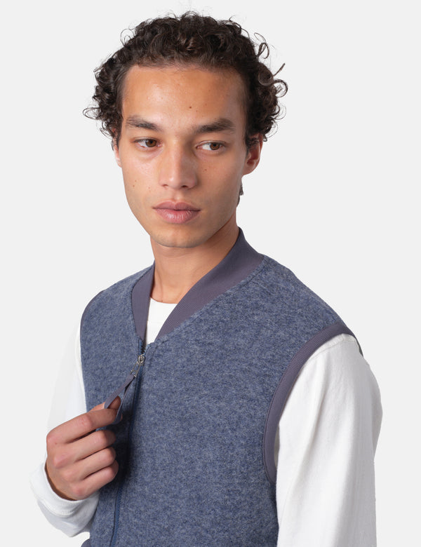 Universal Works Zip Waistcoat (Wool Fleece) - Slate Blue