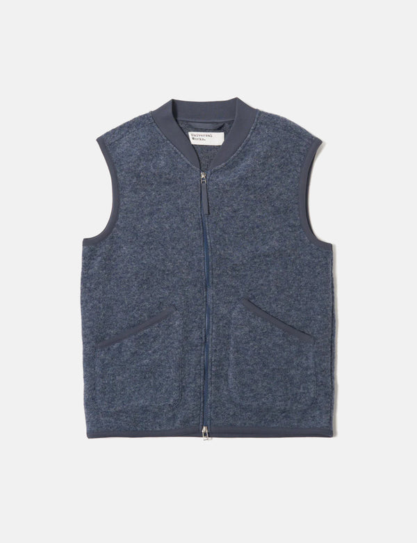 Universal Works Zip Waistcoat (Wool Fleece) - Slate Blue