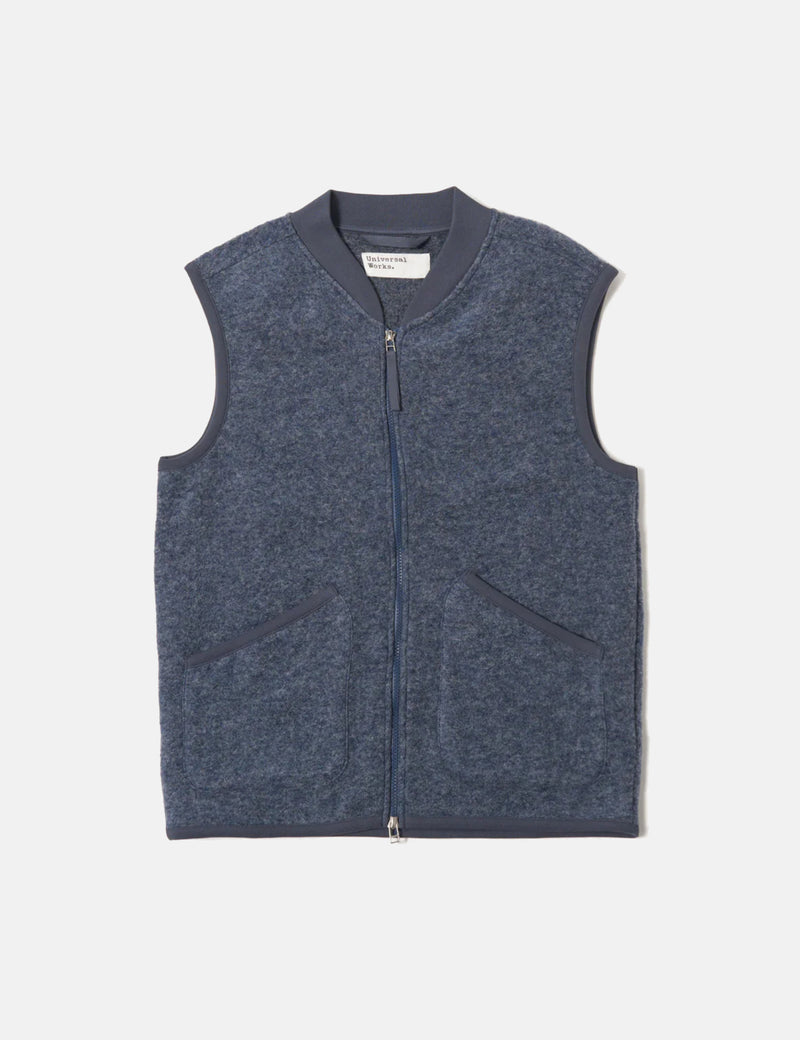 Universal Works Zip Waistcoat (Wool Fleece) - Slate Blue
