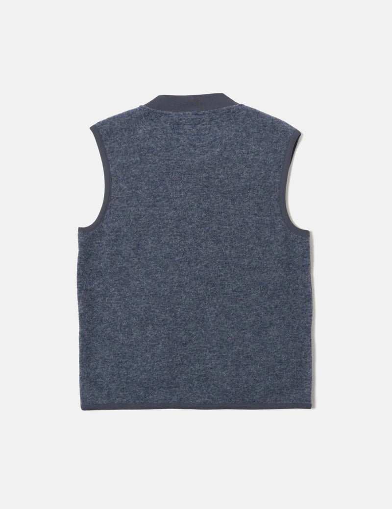 Universal Works Zip Waistcoat (Wool Fleece) - Slate Blue