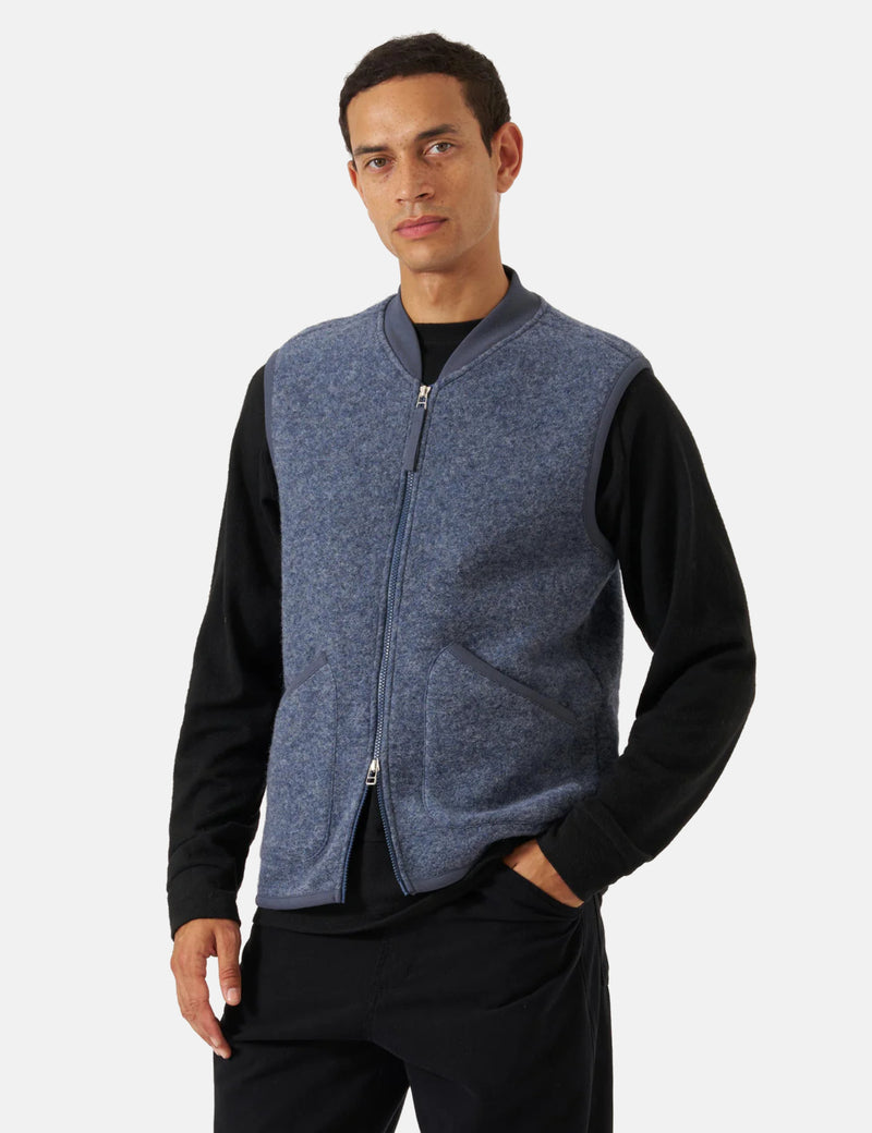 Universal Works Zip Waistcoat (Wool Fleece) - Slate Blue