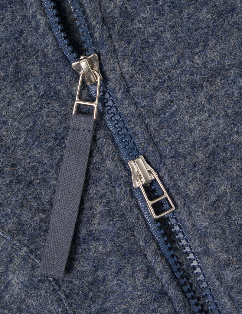 Universal Works Zip Waistcoat (Wool Fleece) - Slate Blue