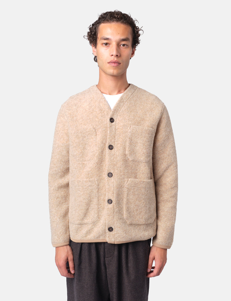 Universal Works Cardigan (Wool Fleece) - Fawn