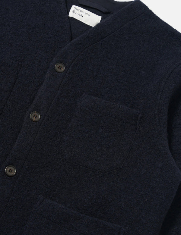 Universal Works Cardigan (Wool Fleece) - Navy Blue