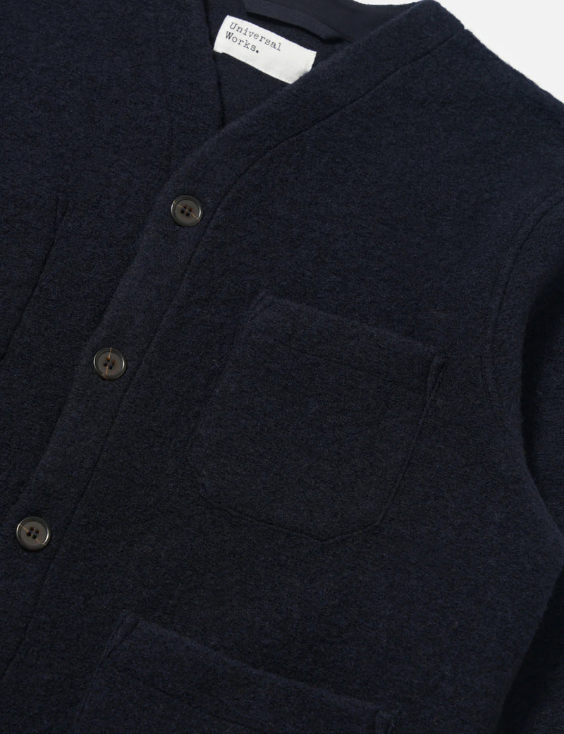 Universal Works Cardigan (Wool Fleece) - Navy Blue