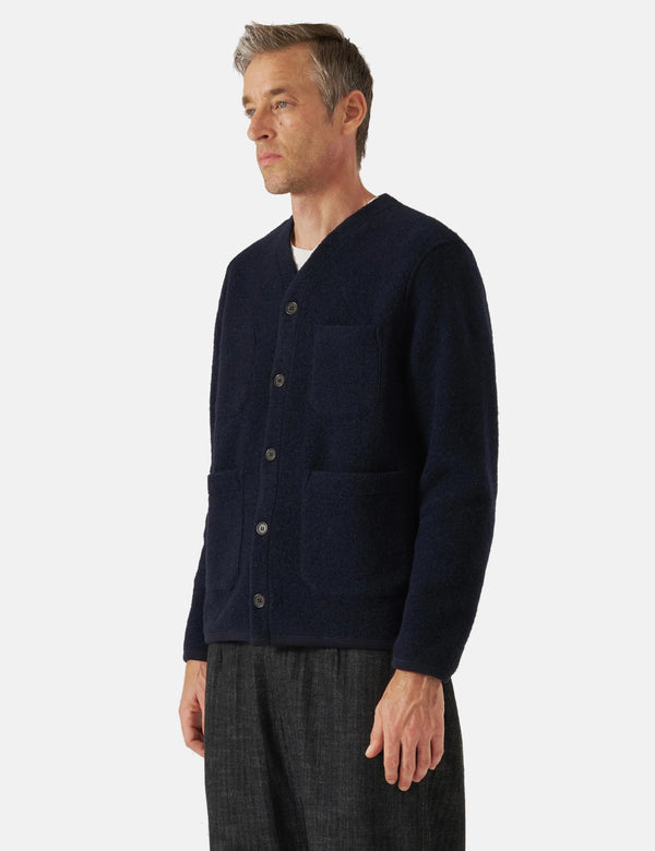 Universal Works Cardigan (Wool Fleece) - Navy Blue