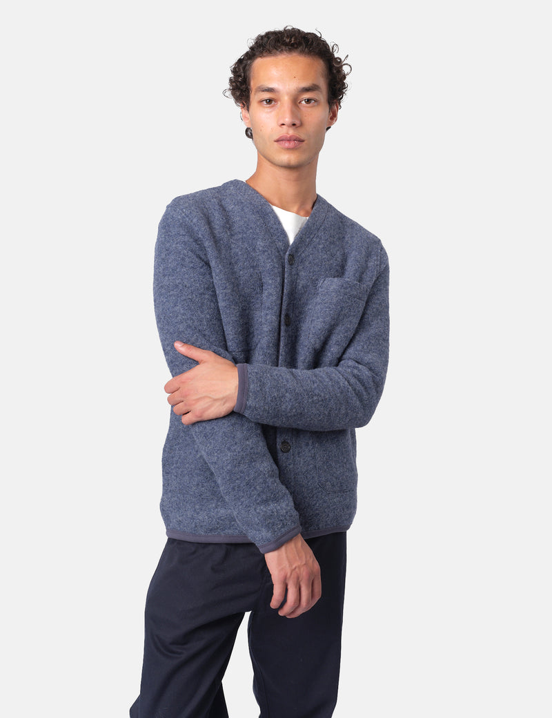 Universal Works Cardigan (Wool Fleece) - Slate Blue