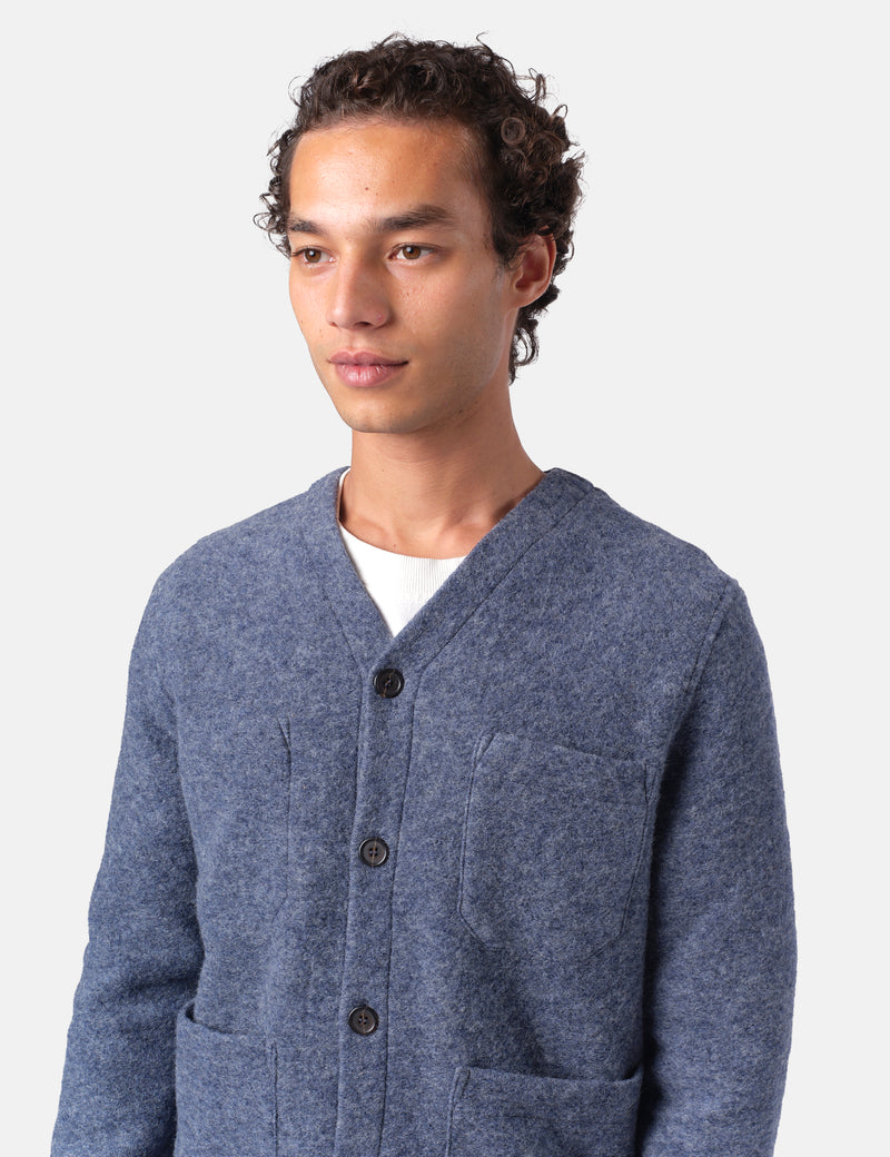 Universal Works Cardigan (Wool Fleece) - Slate Blue