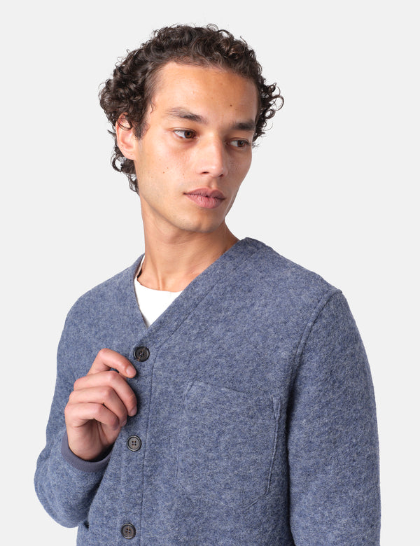 Universal Works Cardigan (Wool Fleece) - Slate Blue