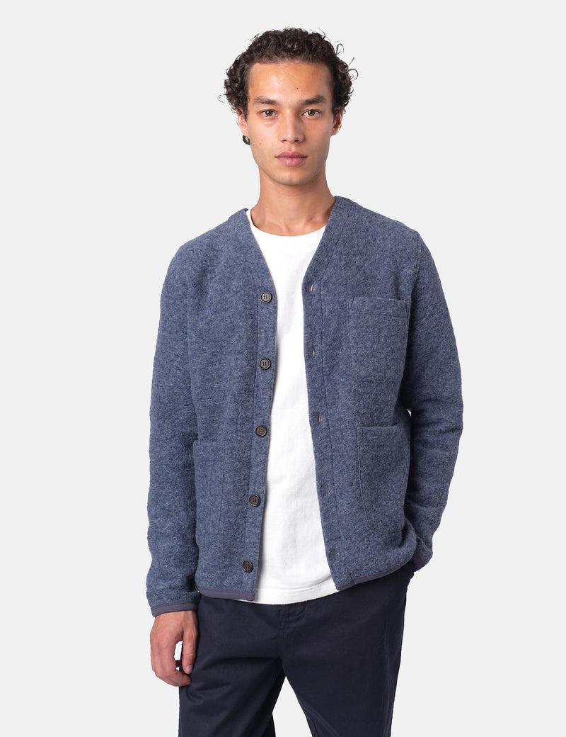 Universal Works Cardigan (Wool Fleece) - Slate Blue