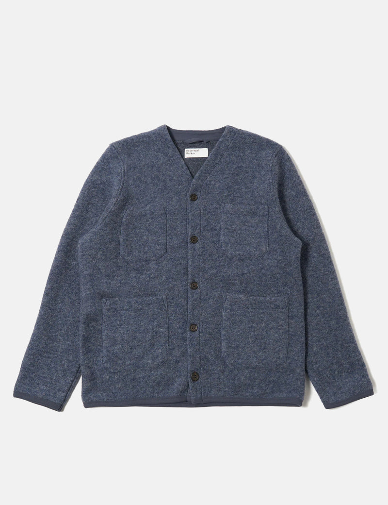 Universal Works Cardigan (Wool Fleece) - Slate Blue